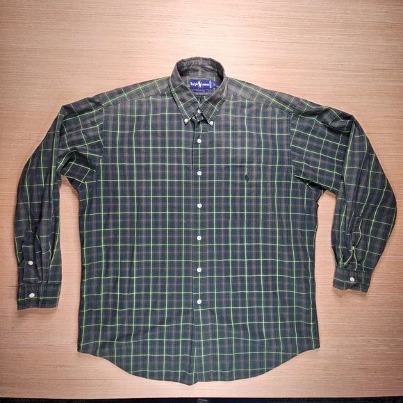 Ralph Lauren Men's Green Plaid Button Down Shirt Long Sleeve Cotton Size L - Picture 2 of 8